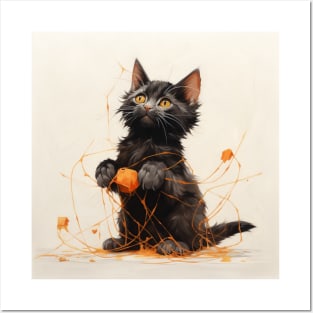 Cute kitten playing with string Posters and Art